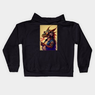 Chubby Dragon with sunglasses, tattoos, and headphones Kids Hoodie